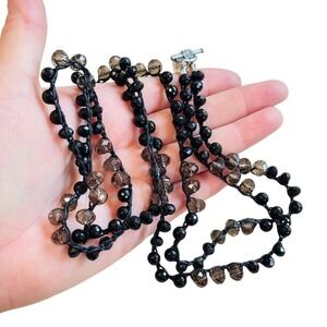 Old Soul Crystal onyx beaded Necklace wrapped Boho Long Y2K rare Statement 42"